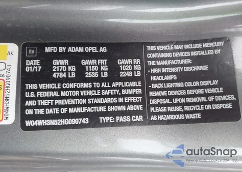 2017 Buick Cascada Premium из США, поврежденный, VIN W04WH3N52HG090743